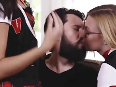 naughty young schoolgirls taking turns with big hard dick